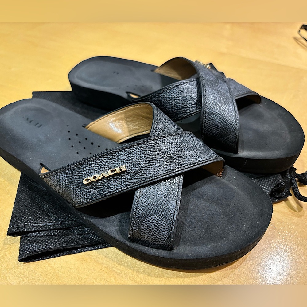 AUTHENTIC COACH Janine Leather Upper,  Foam Logo Monogrammed Slides Sandals